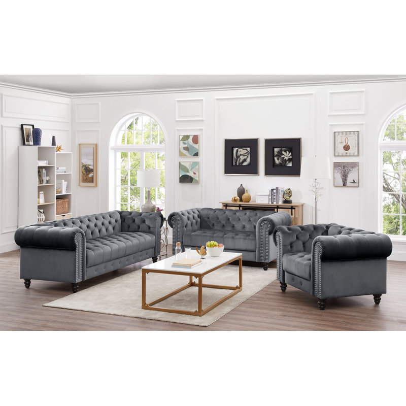 Mercer41 Vanbuskirk 3 Piece Velvet Living Room Set Wayfair.ca